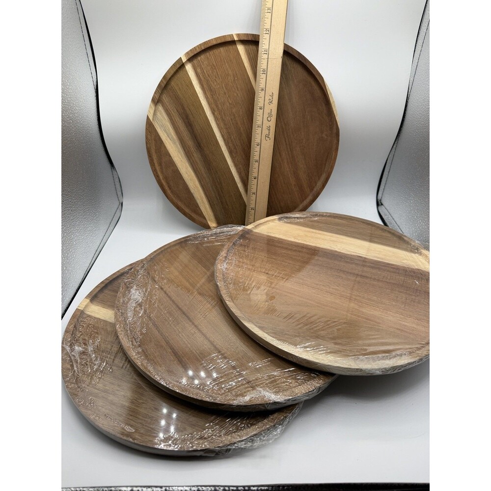 4 Pcs 12 Inch Acacia Wood Dinner Plates Chargers  Round Charcuterie New